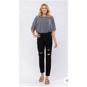 Judy Blue Women 7/28 Black Distressed "Boyfriend Fit" Denim Jeans JB82161BK